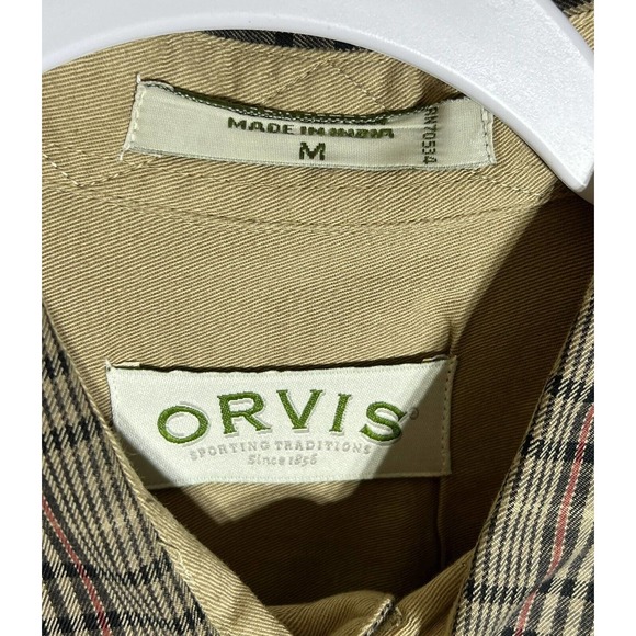 ORVIS Button Up Shirt Mens Size Medium Long Sleeve Brown Plaid Pocket - Picture 3 of 8